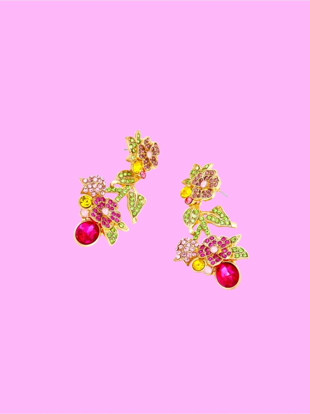 Leaf & Flower Stud Dangle Earrings Shiny Mixed Color Crystal - Picture 5 of 6